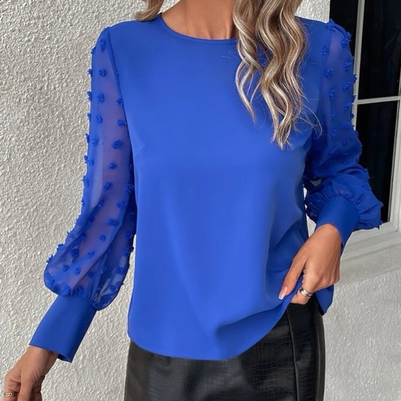 Swiss dot sheer sleeve work blouse - Picture 6 of 16